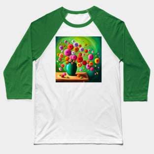 Cute Abstract Flowers in a Green Vase Still Life Painting Baseball T-Shirt